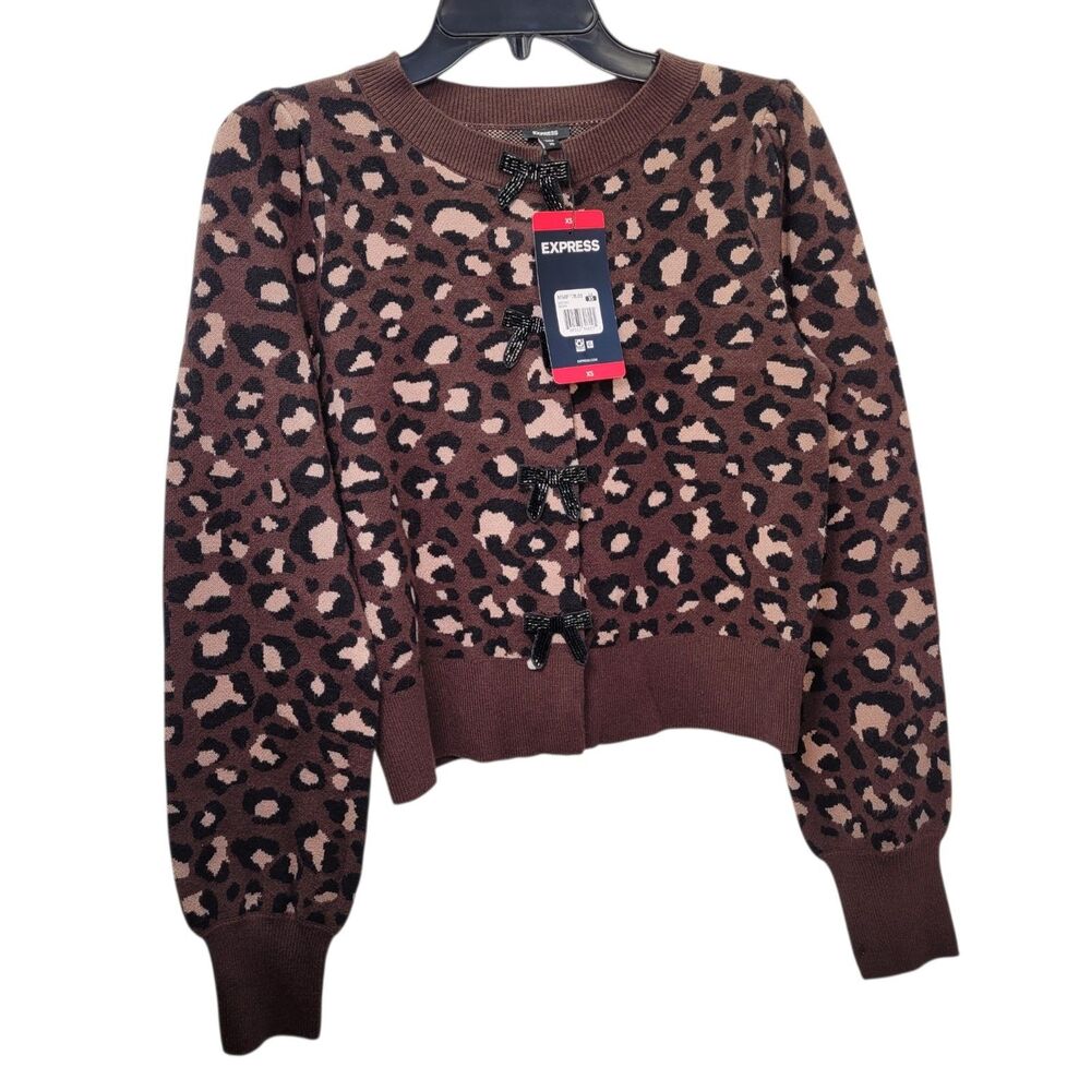 Express Women's Causal Fit Bow Snap Button Cardigan Sweater Cropped X-Small NWT